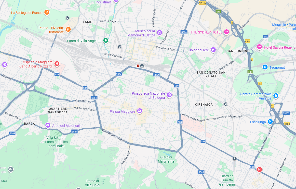 Mappa di Bologna con fermate e linee TPER